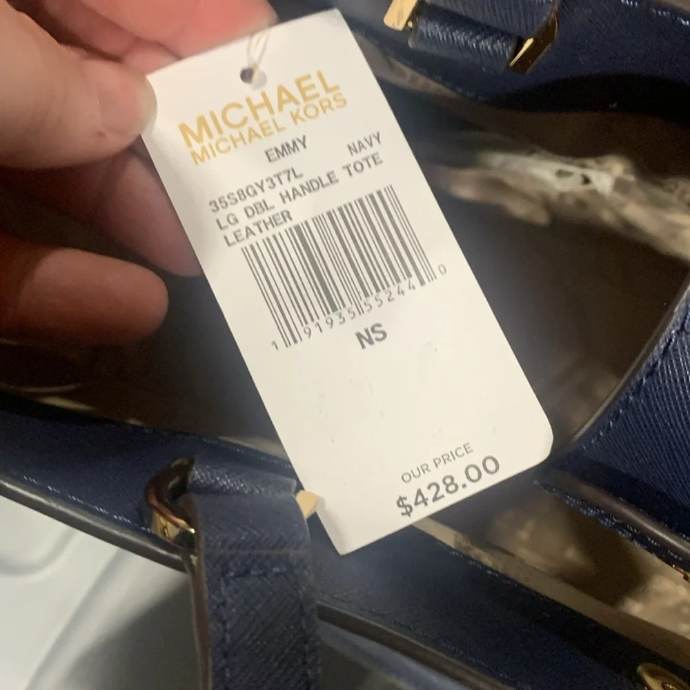 Michael Kors‎ EMMY Large DOUBLE HANDLE TOTE Leather Handbag in Navy 5220 - Picture 10 of 14